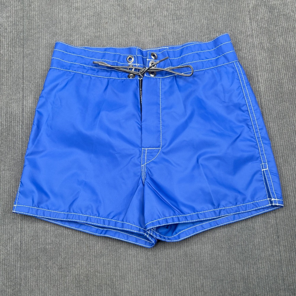 Birdwell Beach Britches Board y2k Shorts Royal Blue Nylon Surf Trunks Sz 26 USA